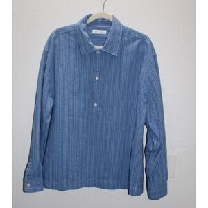 ZARA Men's Blue Stripe Pullover Button Collar Shirt XL Casual Workwear